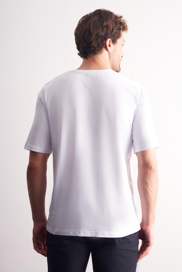 Beyaz Bisiklet Yaka Kısa Kol Slim Fit Pamuklu Tişört 1011255106