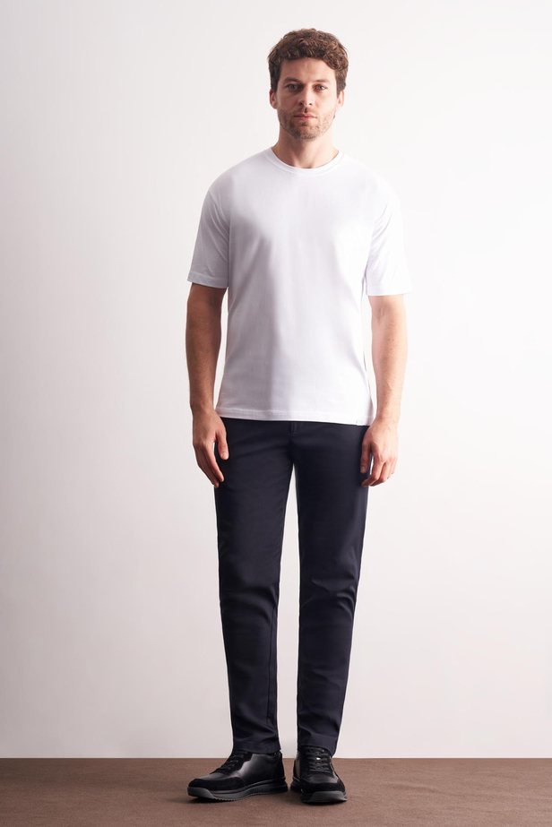 Beyaz Bisiklet Yaka Kısa Kol Slim Fit Pamuklu Basic Tişört 1011255106