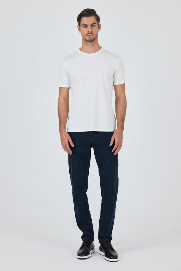 Beyaz Kısa Kol Bisiklet Yaka Cepsiz Pamuklu Casual Slim Fit Tişört 1011250165