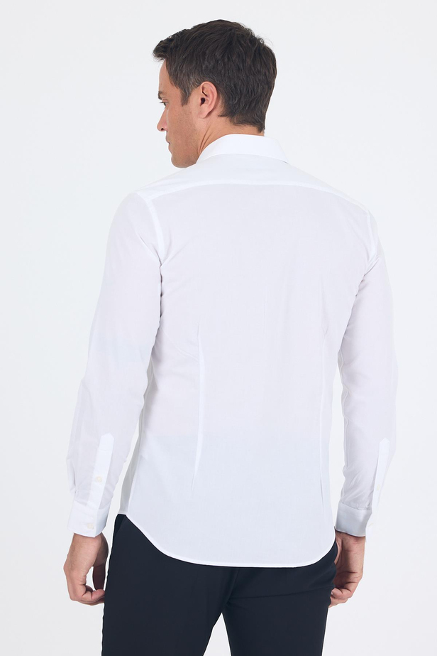 Beyaz Uzun Kol Filafil Desen Filafil Sert Yaka Cepsiz Pamuklu Basic Slim Fit Gömlek 1004250008_600
