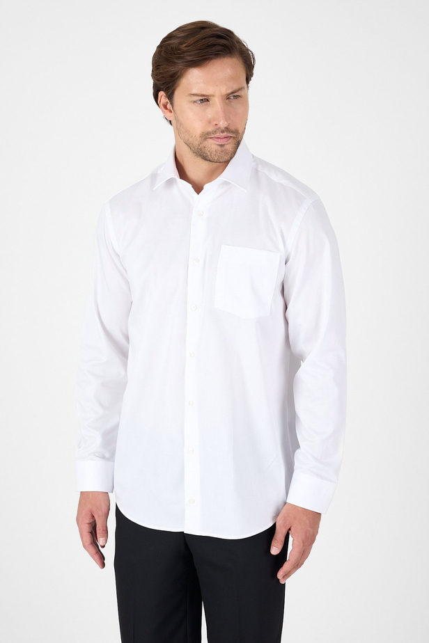 Beyaz Uzun Kol Sert Yaka Cepli Non Iron Comfort Fit Pamuklu Gömlek 1004250268