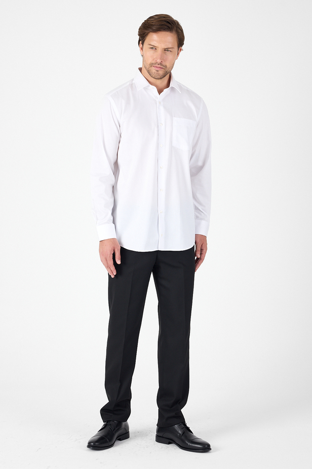 Beyaz Uzun Kol Sert Yaka Cepli Non Iron Comfort Fit Pamuklu Gömlek 1004250268