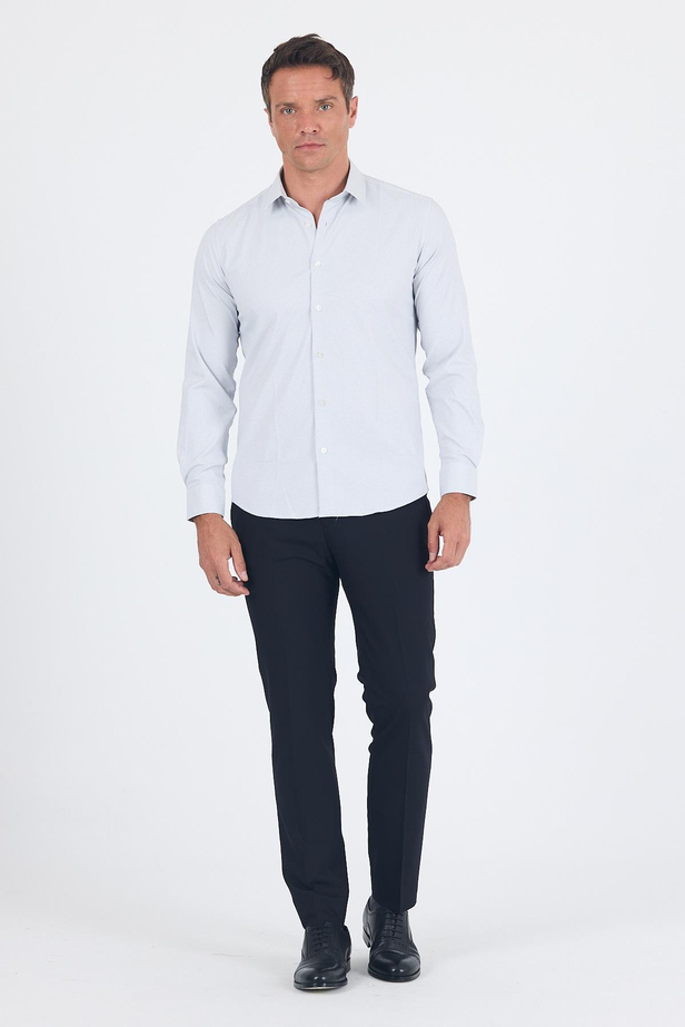 Beyaz Uzun Kol Sert Yaka Cepsiz Easy To Iron Slim Fit Esnek Gömlek 1004250233