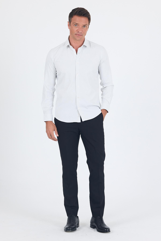 Beyaz Uzun Kol Sert Yaka Cepsiz Easy To Iron Slim Fit Esnek Gömlek 1004250233