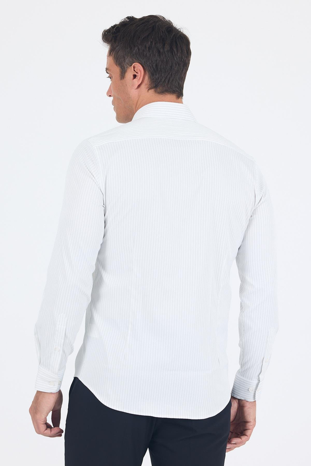 Beyaz Uzun Kol Sert Yaka Cepsiz Easy To Iron Slim Fit Esnek Gömlek 1004250230