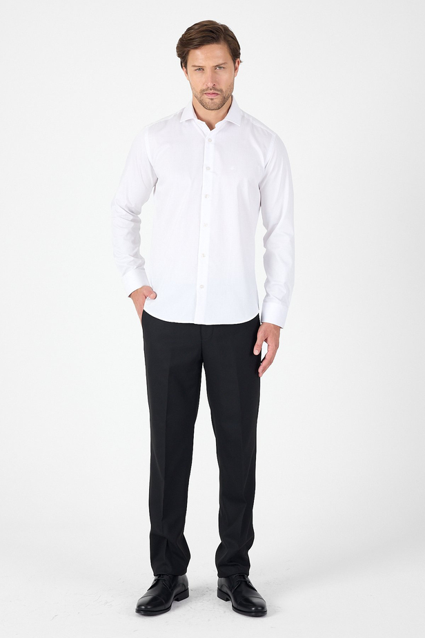Beyaz Uzun Kol Yarım İtalyan Yaka Cepsiz Non Iron Slim Fit Pamuklu Gömlek 1004250267