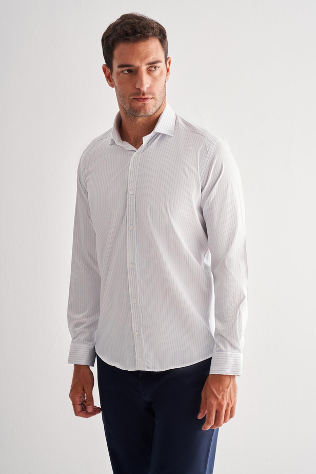 Beyaz Yarım İtalyan Yaka Uzun Kol Cepsiz Slim Fit Cls Gömlek 1004255174