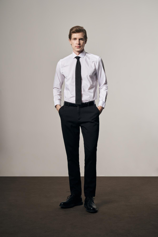 Beyaz Yarım İtalyan Yaka Uzun Kol Easy To Iron Slim Fit Pamuklu Gömlek 1004255301