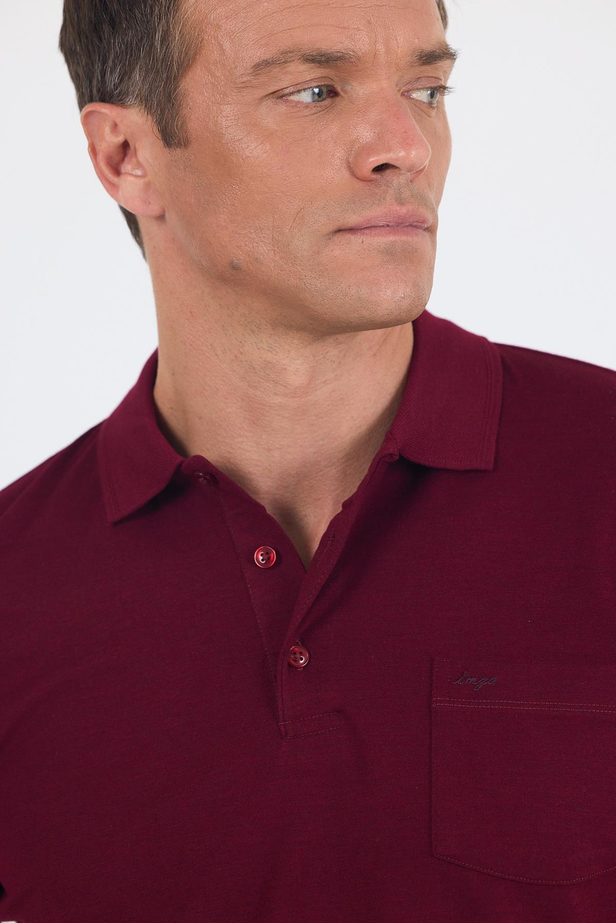 Bordo Kısa Kol Polo Yaka Cepli Classic Standart Beden Tişört 1011250173