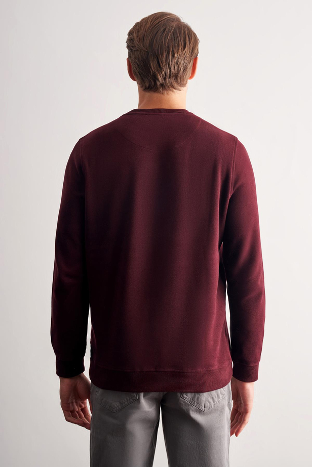 Bordo Uzun Kol Bisiklet Yaka Düz Pamuklu Comfort Fit Sweatshirt 1013255150
