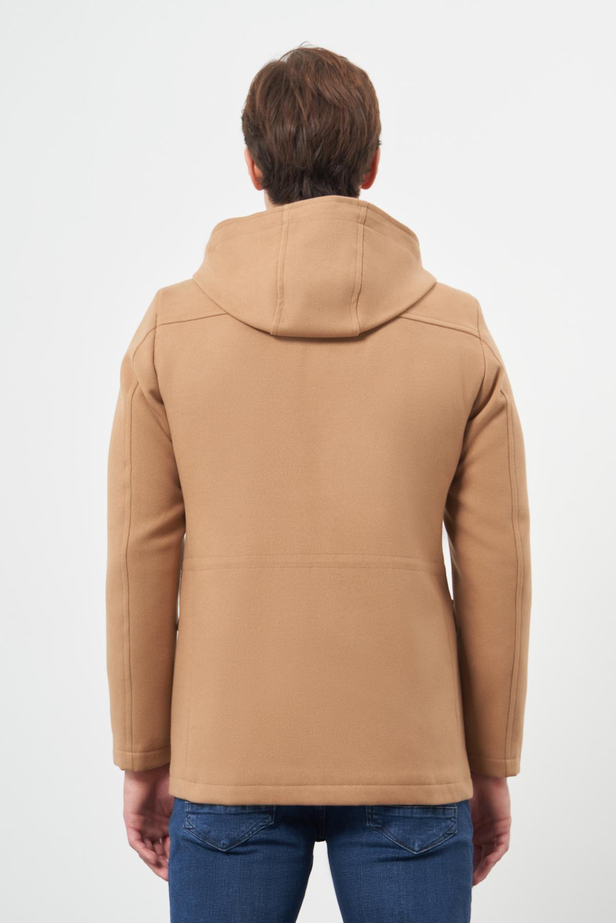 Camel Kaşe Dik Yaka Astarlı Slim Fit Dar Kesim Klasik Kaban 1008245272