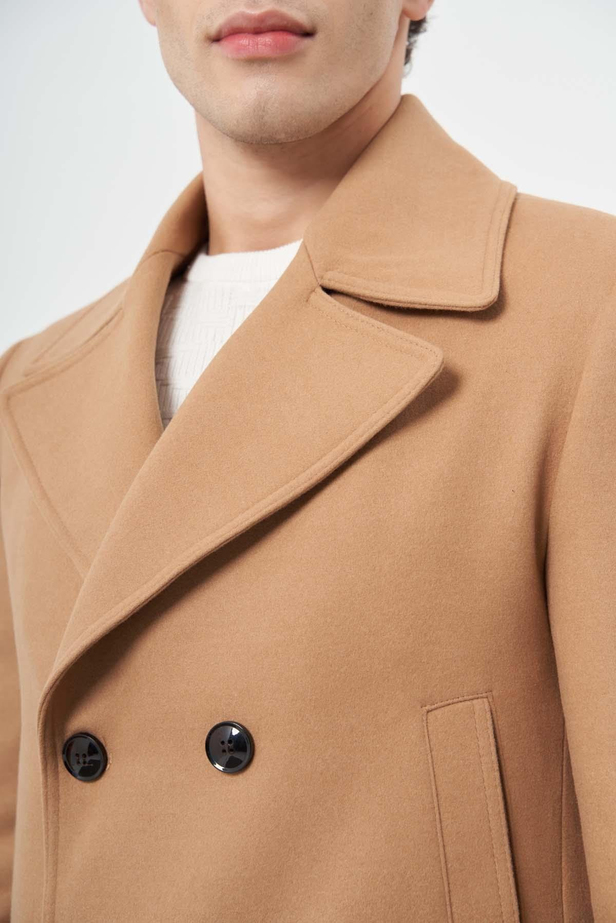 Camel Kruvaze Kaşe Kırlangıç Yaka Düz Tek Yırtmaç Tam Astar Slim Fit Classic Palto 1005245151