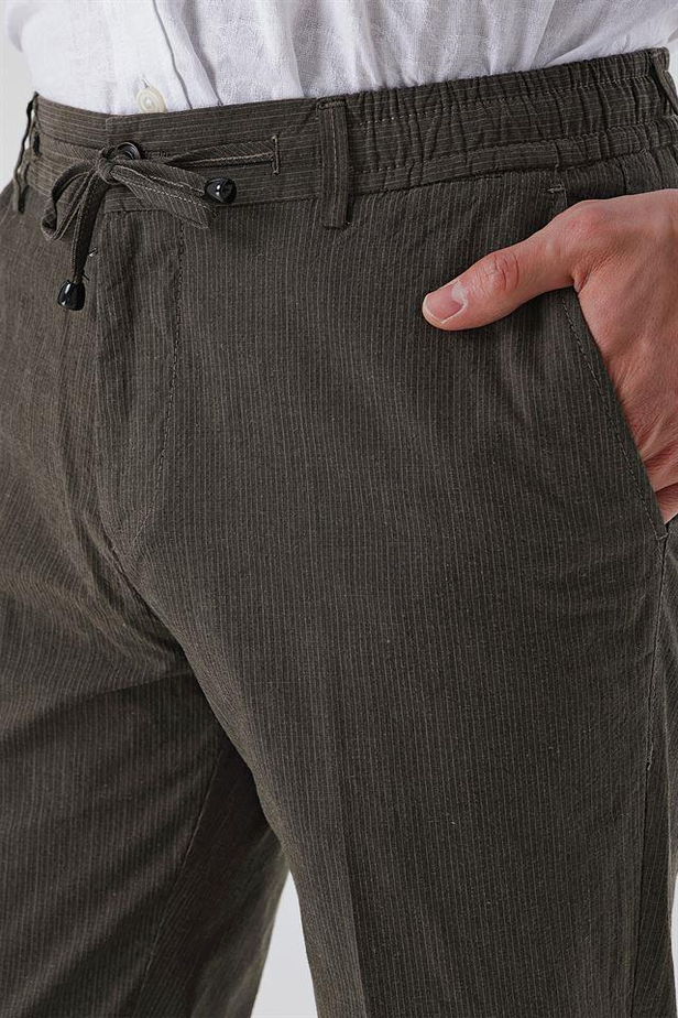 Çizgili Armürlü % 100 Pamuk Yan Cep Slim Fit Dar Kesim Casual Pantolon 1003230159-42