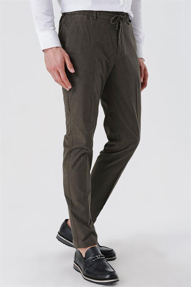 Çizgili Armürlü % 100 Pamuk Yan Cep Slim Fit Dar Kesim Casual Pantolon 1003230159-42