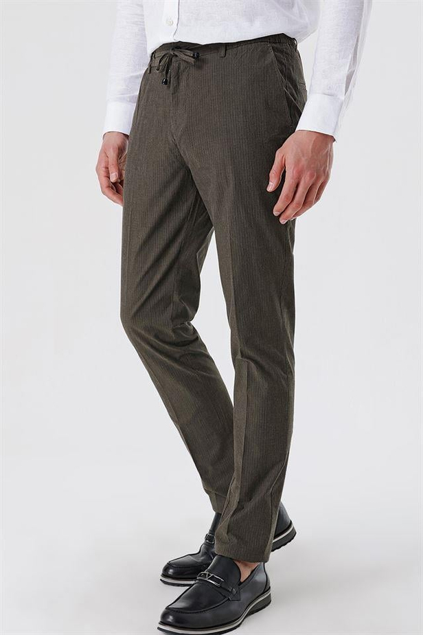 Çizgili Armürlü % 100 Pamuk Yan Cep Slim Fit Dar Kesim Casual Pantolon 1003230159-42