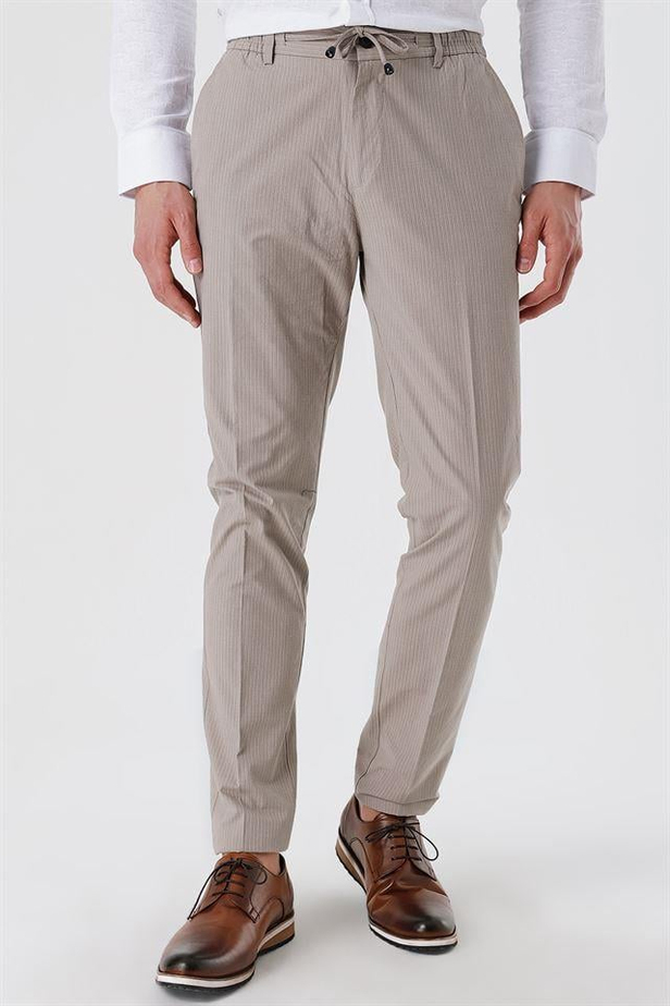 Çizgili Armürlü % 100 Pamuk Yan Cep Slim Fit Dar Kesim Casual Pantolon 1003230159-42