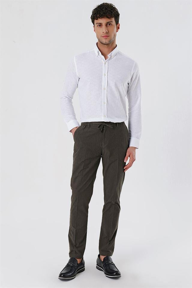 Çizgili Armürlü % 100 Pamuk Yan Cep Slim Fit Dar Kesim Casual Pantolon 1003230159-42