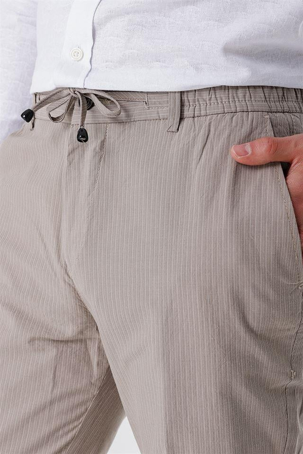 Çizgili Armürlü % 100 Pamuk Yan Cep Slim Fit Dar Kesim Casual Pantolon 1003230159-42
