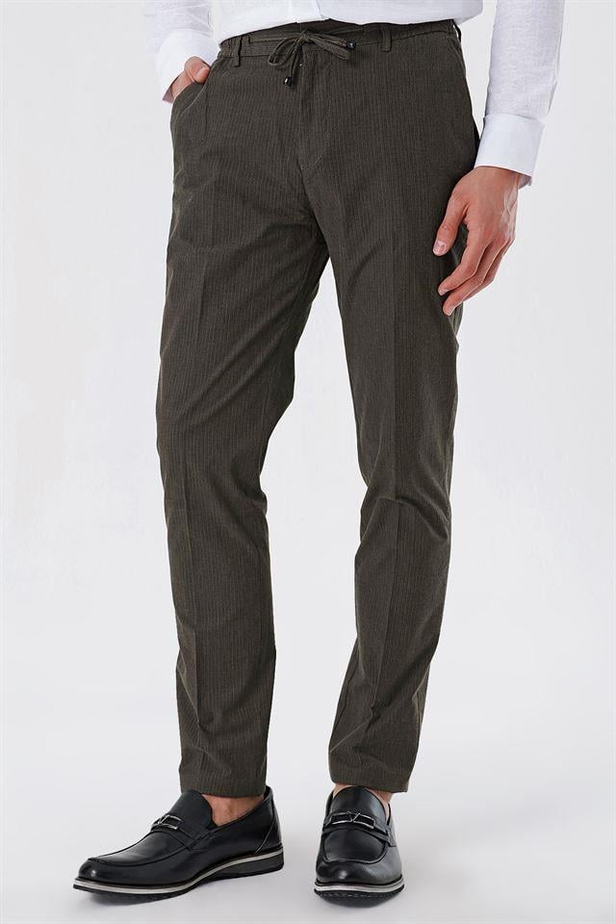 Çizgili Armürlü % 100 Pamuk Yan Cep Slim Fit Dar Kesim Casual Pantolon 1003230159-42