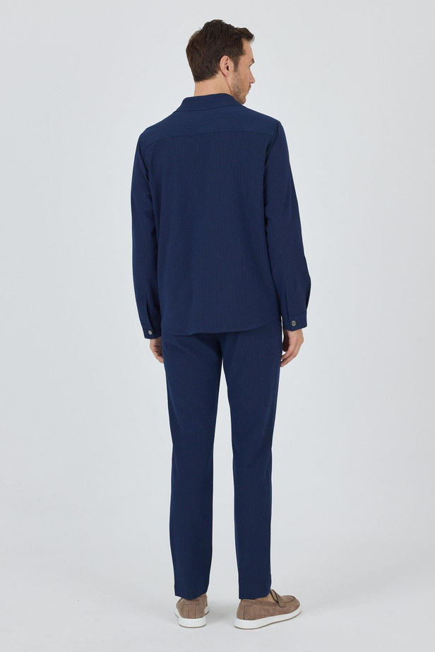 Çizgili Desen Gofreli Ayaklı Gömlek Yaka Astarsız Esnek Comfort Fit Mont 1007250117