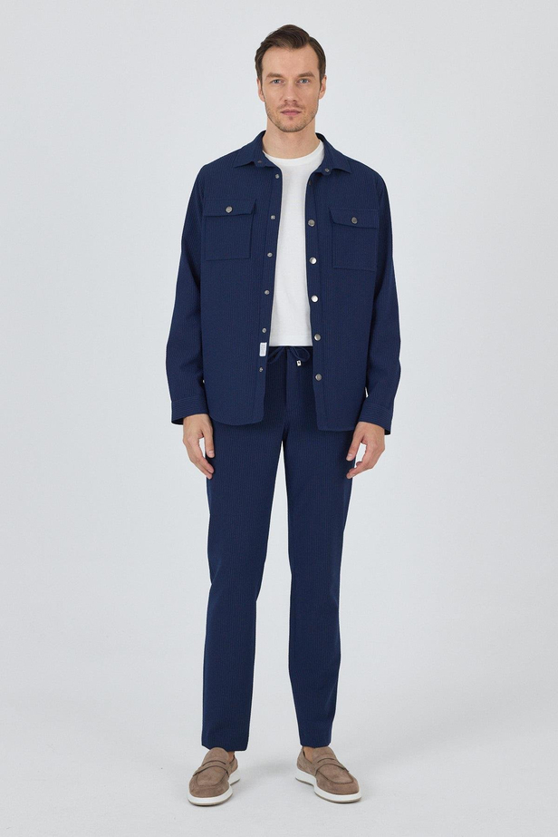 Çizgili Desen Gofreli Ayaklı Gömlek Yaka Astarsız Esnek Comfort Fit Mont 1007250117