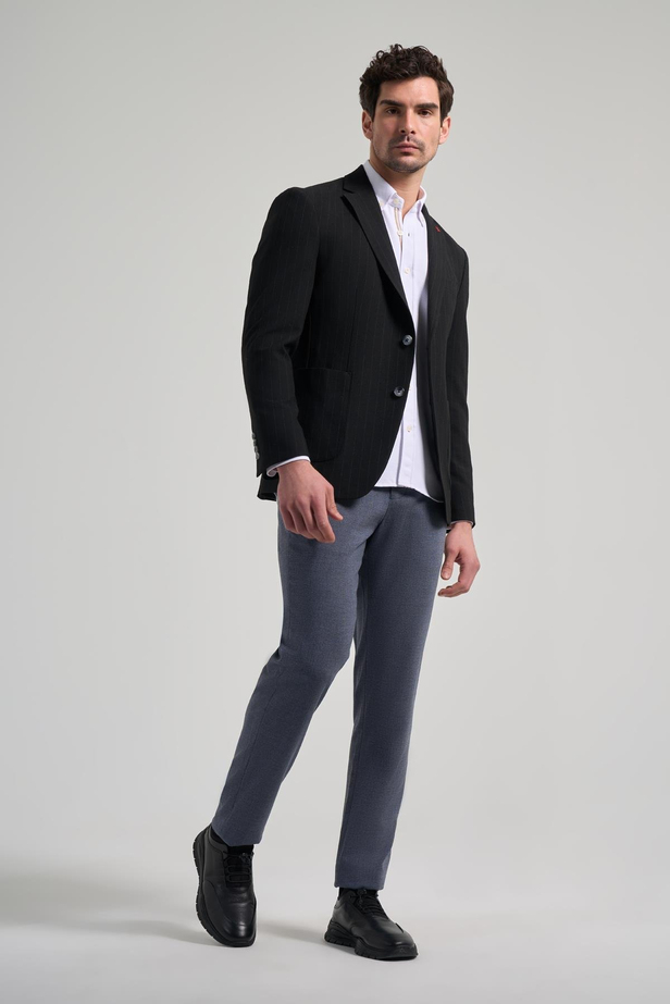 Çizgili Desen Gofreli Mono Yaka Malzemesiz Esnek 6 Drop Slim Fit Ceket 1002250122