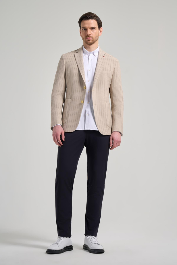 Çizgili Desen Gofreli Mono Yaka Malzemesiz Esnek 6 Drop Slim Fit Ceket 1002250122