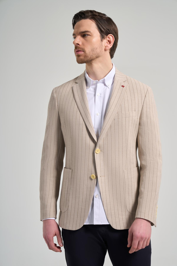 Çizgili Desen Gofreli Mono Yaka Malzemesiz Esnek 6 Drop Slim Fit Ceket 1002250122