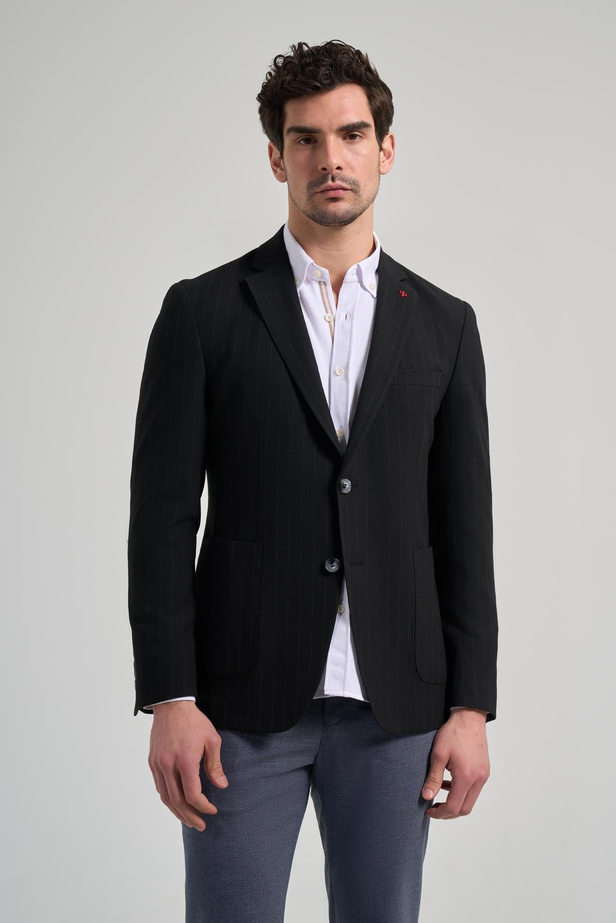 Çizgili Desen Gofreli Mono Yaka Malzemesiz Esnek 6 Drop Slim Fit Ceket 1002250122