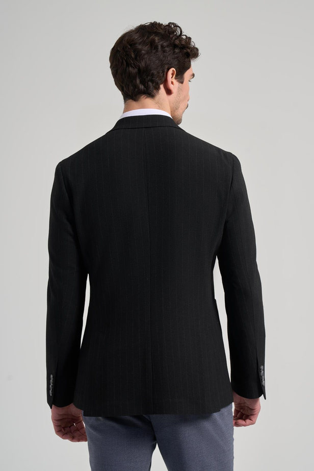 Çizgili Desen Gofreli Mono Yaka Malzemesiz Esnek 6 Drop Slim Fit Ceket 1002250122