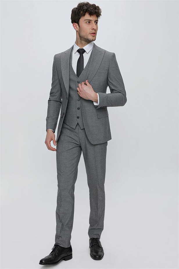 Çizgili Kırlangıç Yaka Astarlı Yelekli 6 Drop Slim Fit Dar Kesim Klasik Takım 1001230160-48