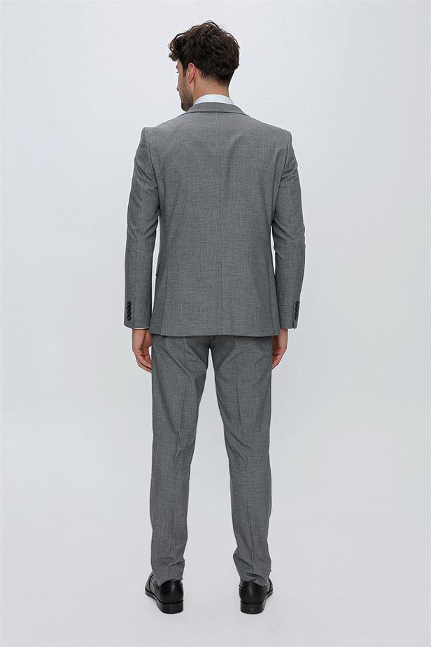 Çizgili Kırlangıç Yaka Astarlı Yelekli 6 Drop Slim Fit Dar Kesim Klasik Takım 1001230160-48
