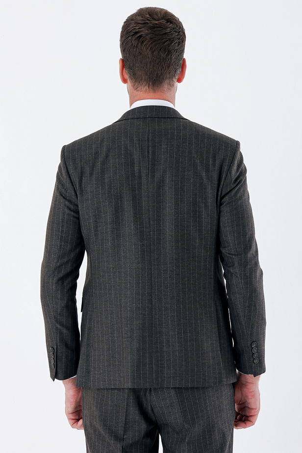 Çizgili Mono Yaka Yelekli 6 Drop Slim Fit Dar Kesim Klasik Takım Elbise 1001235160 Siyah