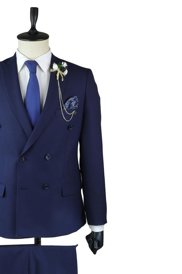 Desenli Armürlü Kruvaze Yaka Astarlı Kruvaze 6 Drop Slim Fit Dar Kesim Takım Elbise 1001220165-48