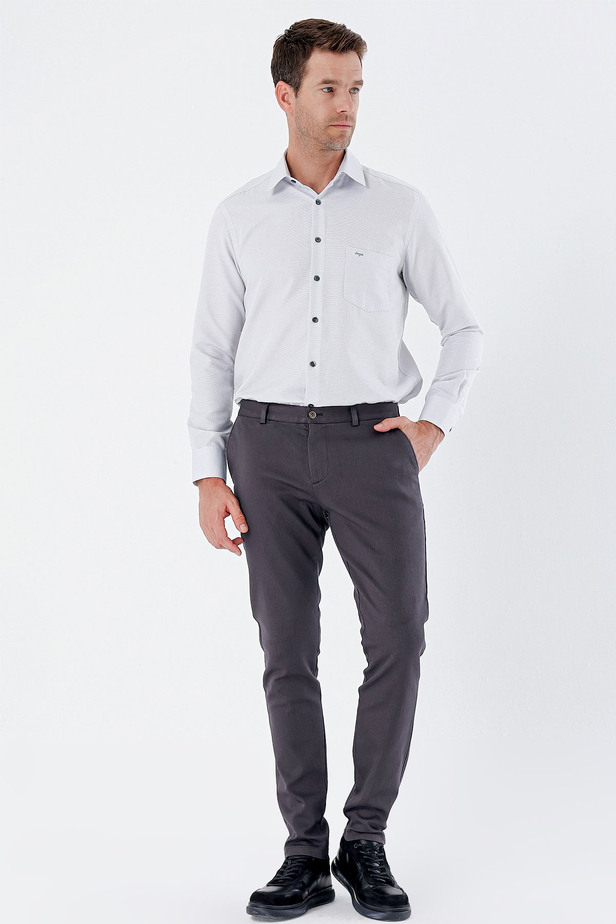 Desenli Armürlü Pamuklu Yan Cepli Slim Fit Dar Kesim Casual Pantolon 1003235120 Koyu Antrasit