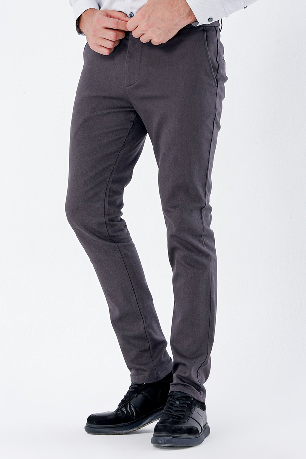Desenli Armürlü Pamuklu Yan Cepli Slim Fit Dar Kesim Casual Pantolon 1003235120 Koyu Antrasit