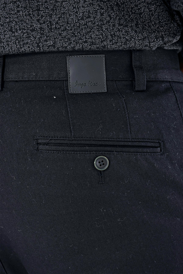 Desenli Armürlü Pamuklu Yan Cepli Slim Fit Dar Kesim Casual Pantolon 1003235120 Siyah