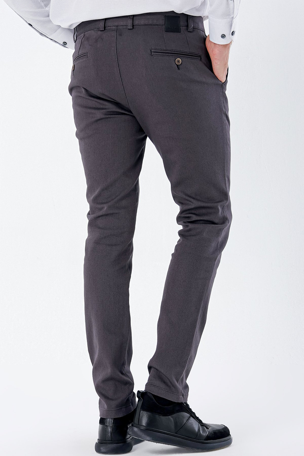 Desenli Armürlü Pamuklu Yan Cepli Slim Fit Dar Kesim Casual Pantolon 1003235120 Koyu Antrasit