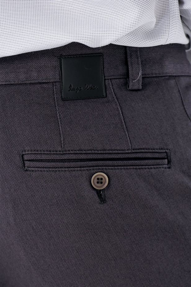 Desenli Armürlü Pamuklu Yan Cepli Slim Fit Dar Kesim Casual Pantolon 1003235120 Koyu Antrasit