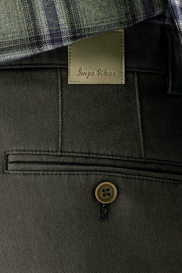 Desenli Armürlü Pamuklu Yan Cepli Slim Fit Dar Kesim Casual Pantolon 1003235120 Koyu Haki