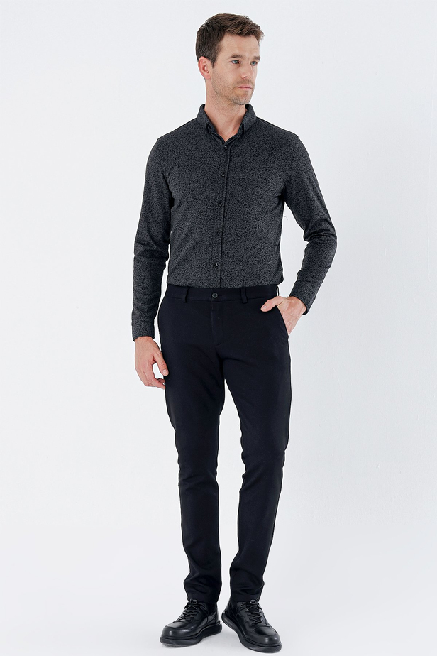 Desenli Armürlü Pamuklu Yan Cepli Slim Fit Dar Kesim Casual Pantolon 1003235120 Siyah
