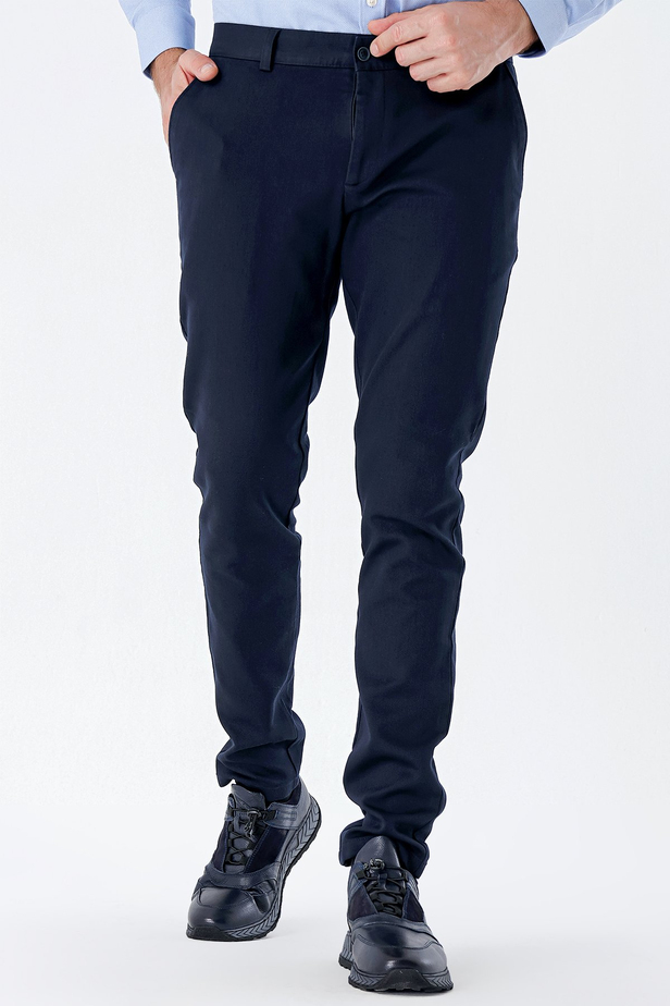 Desenli Armürlü Pamuklu Yan Cepli Slim Fit Dar Kesim Casual Pantolon 1003235120 Koyu Lacivert