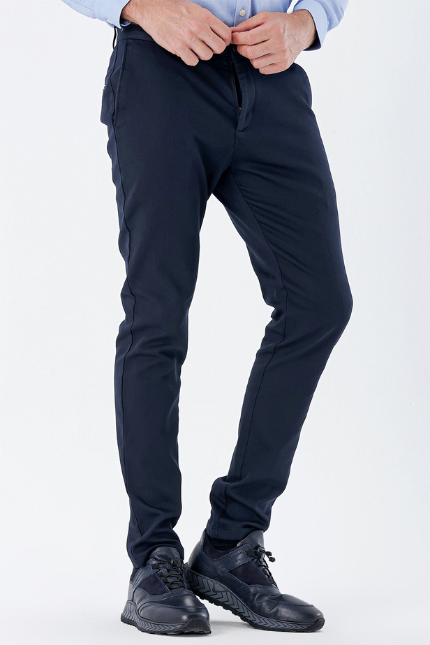 Desenli Armürlü Pamuklu Yan Cepli Slim Fit Dar Kesim Casual Pantolon 1003235120 Koyu Lacivert