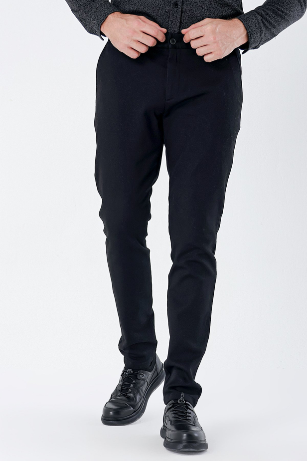Desenli Armürlü Pamuklu Yan Cepli Slim Fit Dar Kesim Casual Pantolon 1003235120 Siyah