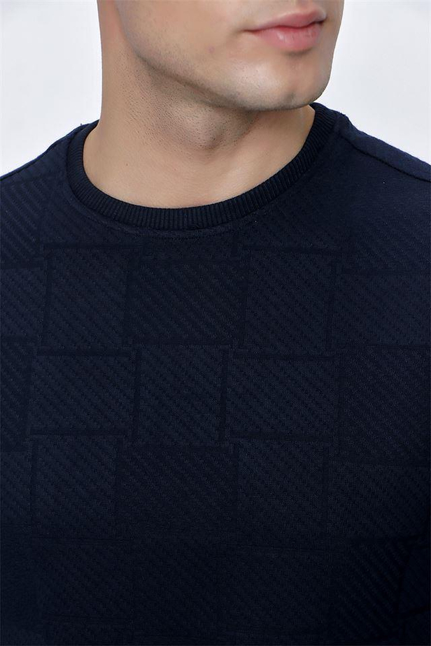 Desenli Jakarlı Bisiklet Yaka Cepsiz Casual Slim Fit Dar Kesim Likralı Sweatshirt 1013225104-S