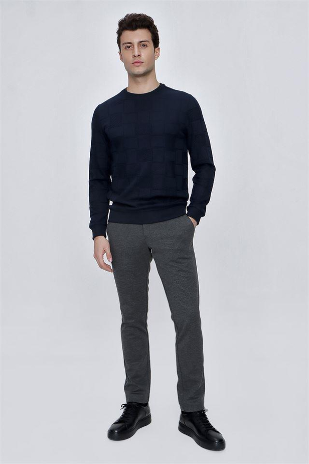 Desenli Jakarlı Bisiklet Yaka Cepsiz Casual Slim Fit Dar Kesim Likralı Sweatshirt 1013225104-S
