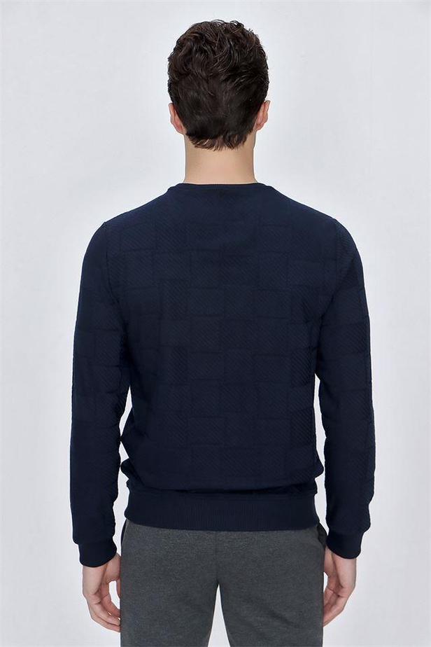 Desenli Jakarlı Bisiklet Yaka Cepsiz Casual Slim Fit Dar Kesim Likralı Sweatshirt 1013225104-S