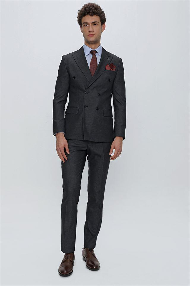 Desenli Kırlangıç Yaka Astarlı Kruvaze 6 Drop Slim Fit Dar Kesim Klasik Takım 1001230166-48