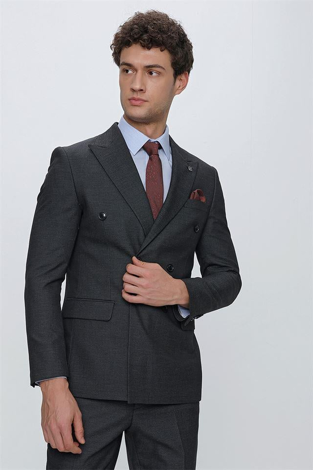 Desenli Kırlangıç Yaka Astarlı Kruvaze 6 Drop Slim Fit Dar Kesim Klasik Takım 1001230166-48