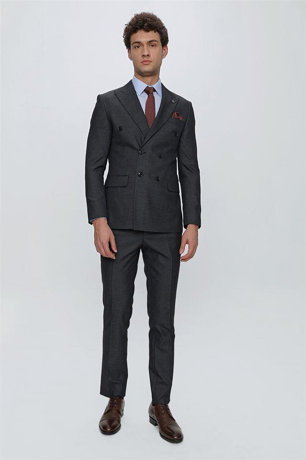 Desenli Kırlangıç Yaka Astarlı Kruvaze 6 Drop Slim Fit Dar Kesim Klasik Takım 1001230166-48